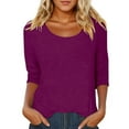 thumbnail image 2 of Women's Solid Color Crew Neck T-Shirts For Women 3/4 Sleeve Tops Casual Loose Fit Tees for Spring Summer and Everyday Wear, 2 of 9
