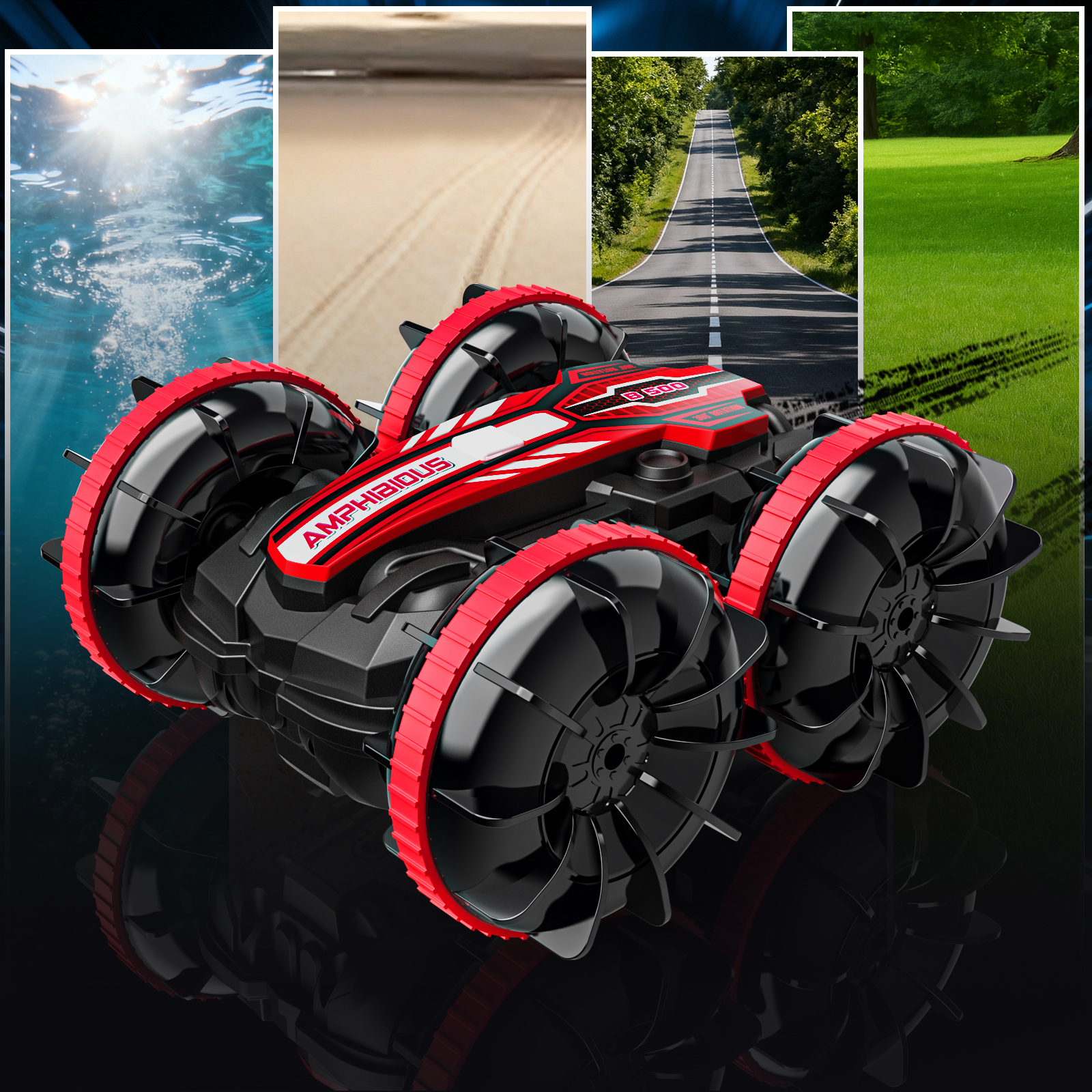 VILINICE Remote Control Car, 4WD RC Car with Double-Sided Driving, Land Water 2 in 1 Stunt Car, Toy Car for Boys & Girls, Gifts for Kids, Red