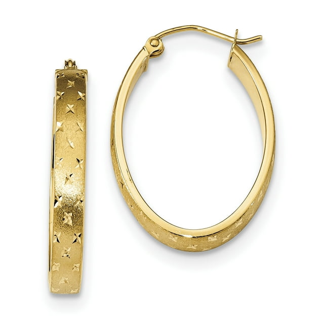 14k Yellow Gold Diamond Cut Hoop Earrings