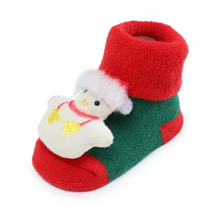 

Newborn Baby Boys Girls Christmas Warm Socks Newborn Rattle Socks Baby Footwear Prewalkers 0-12 Months