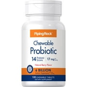 Adult Probiotics | 100 Chewable Tablets | 6 Billion Organisms for Men and Women | Natural Berry Flavor | by Piping Rock