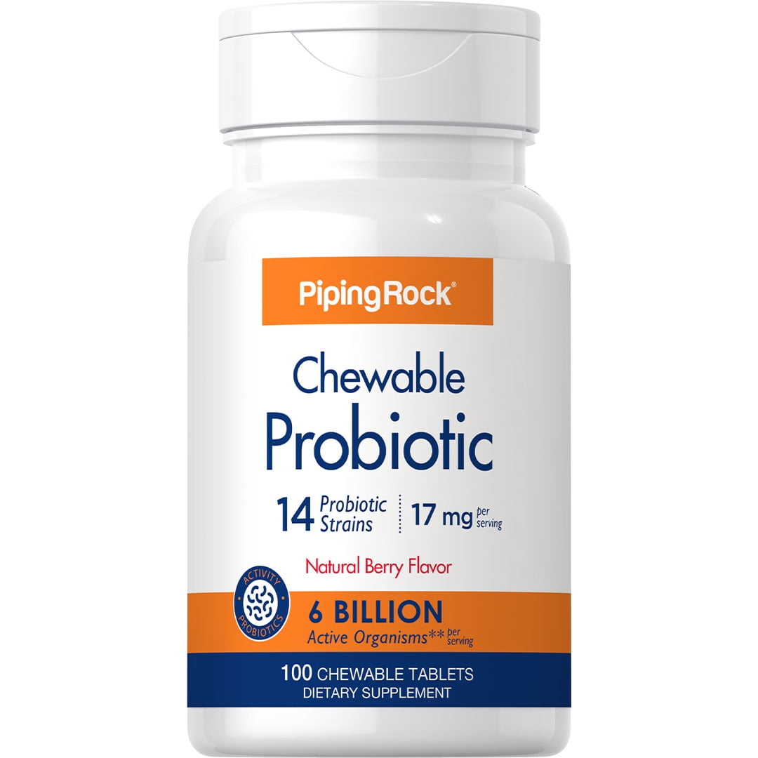 Adult Probiotics | 100 Chewable Tablets | 6 Billion Organisms for Men and Women | Natural Berry Flavor | by Piping Rock