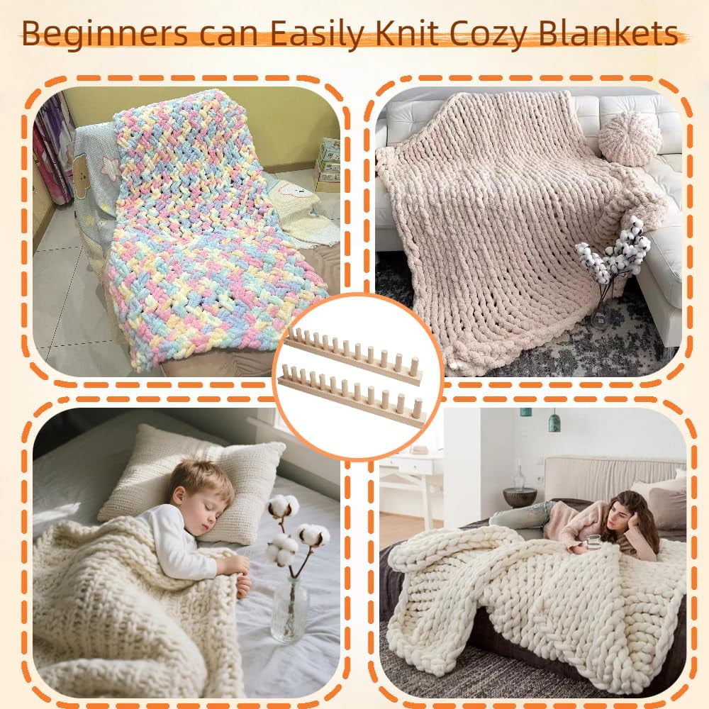 Yarniss 47" Chunky Blanket Loom Kit, Wooden Knitting Loom Frame for Hand, Thick Yarn Knitting Tools for Beginner 2 Packs