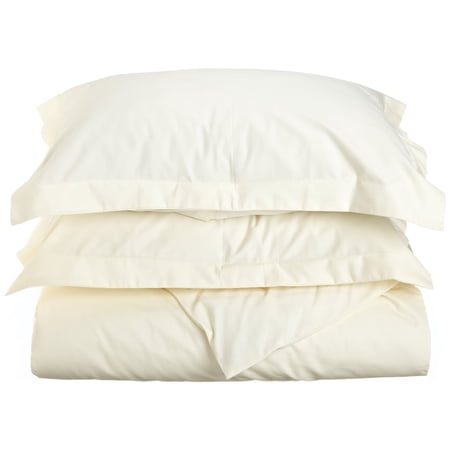 600-Thread Count Cotton-Rich Wrinkle-Resistant Solid Duvet Cover and Pillow Sham Set Ivory / Twin