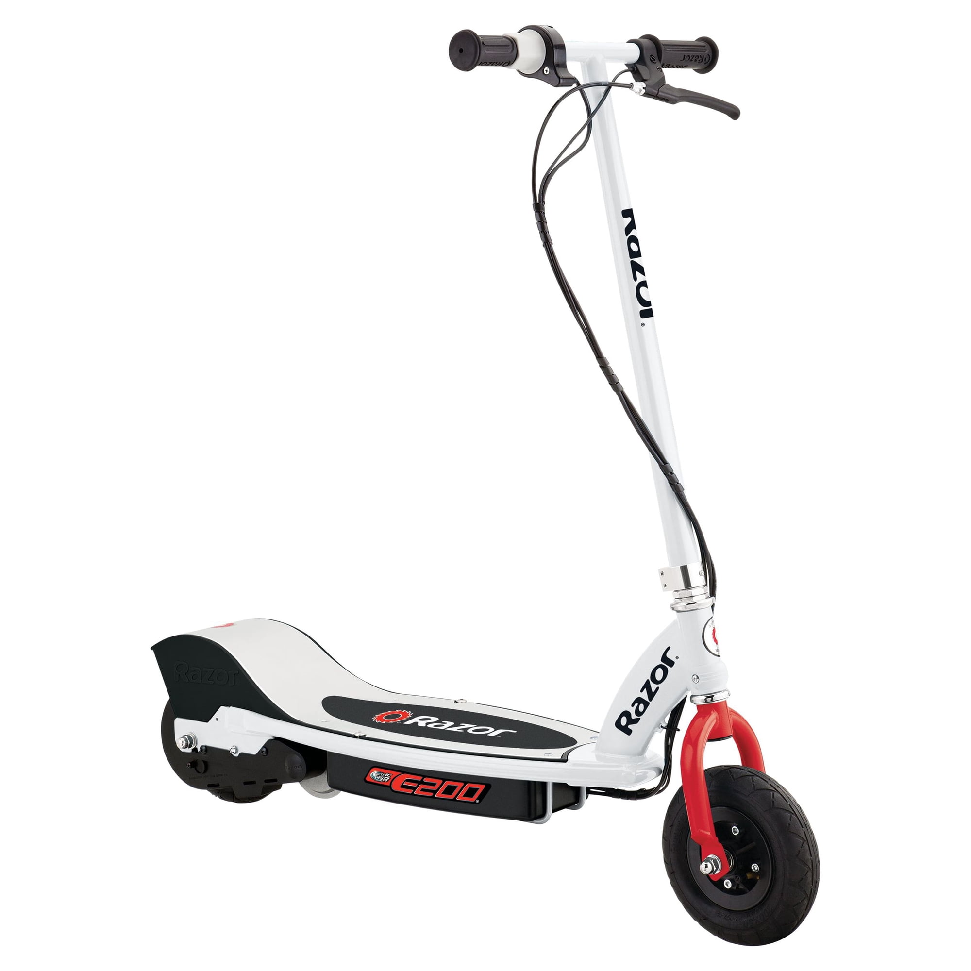 Razor E200 24V Electric Scooter - Red/White, up to 12 mph, 8" Pneumatic Front Tire, for Teen 13+
