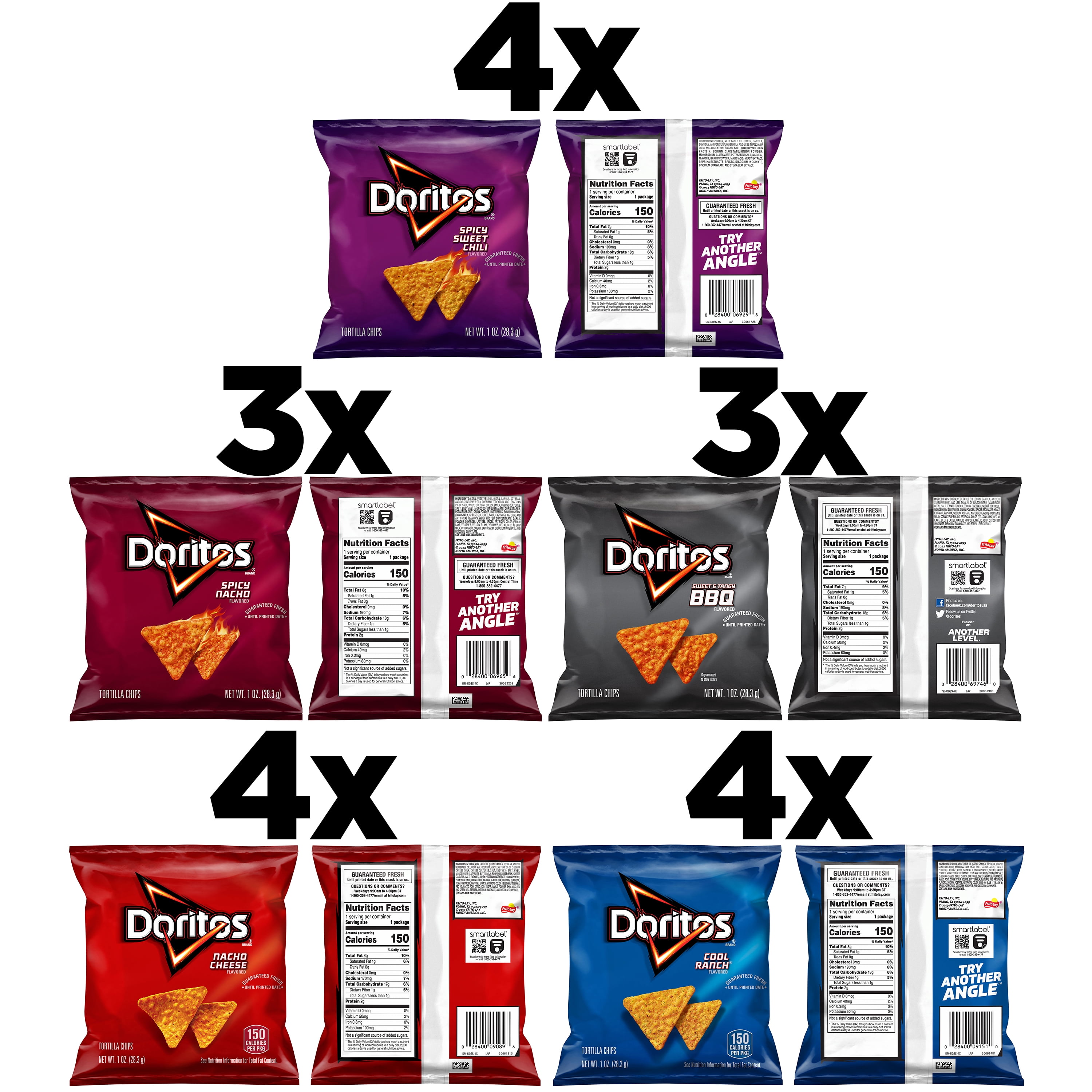 Doritos Tortilla Chips 5 Flavor Variety Pack Snack Chips, 1 oz Bags, 18 Count
