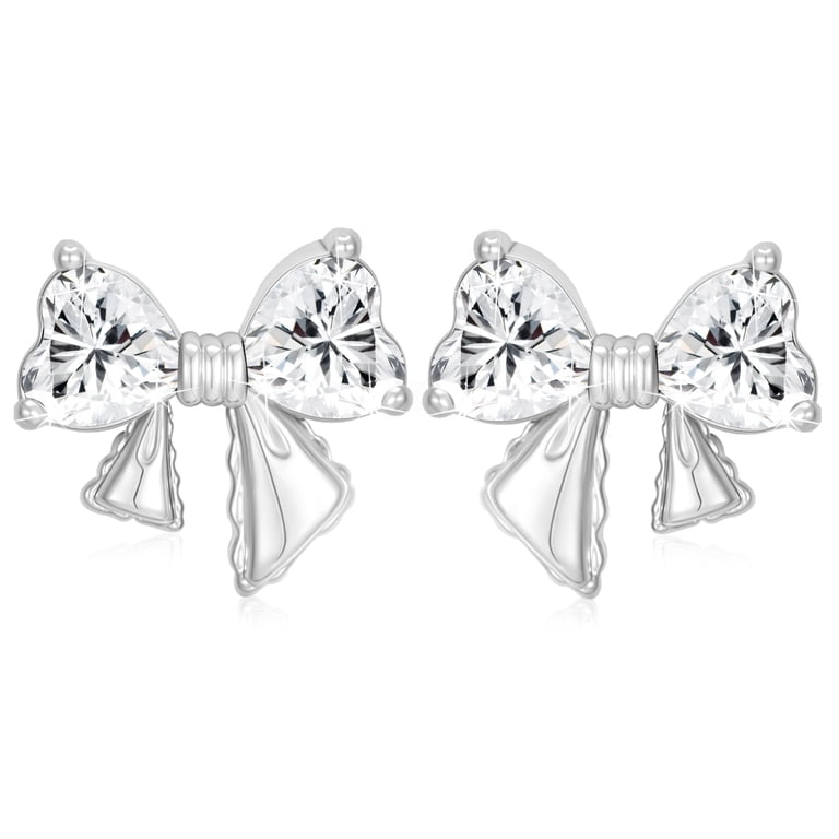APSVO White Gold Plated Birthstone Bow Stud Earrings photo 1