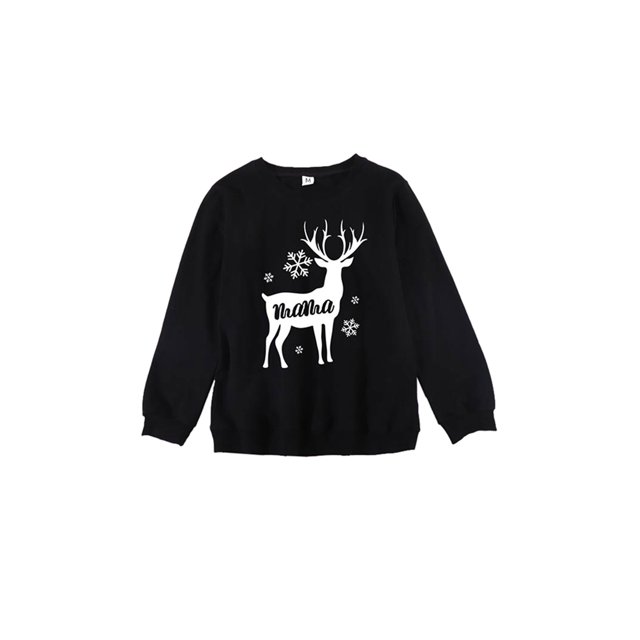 Diconna Family Matching Cartoon Elk Print Round Neck Long Sleeve Pullover