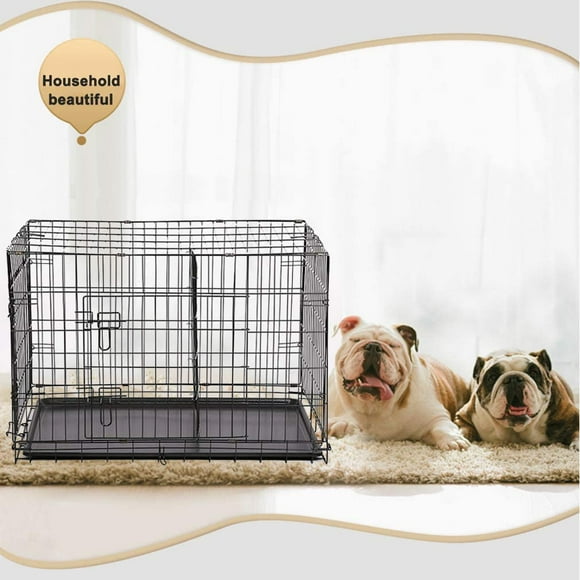 BestPet Cage pour Chien Cage pour Chien Cage Pliante en Métal 30 Pouces Cage pour Animal Double Porte W / Diviseur Panneau Fil Animal Cage Chien Plateau en Plastique Étanche