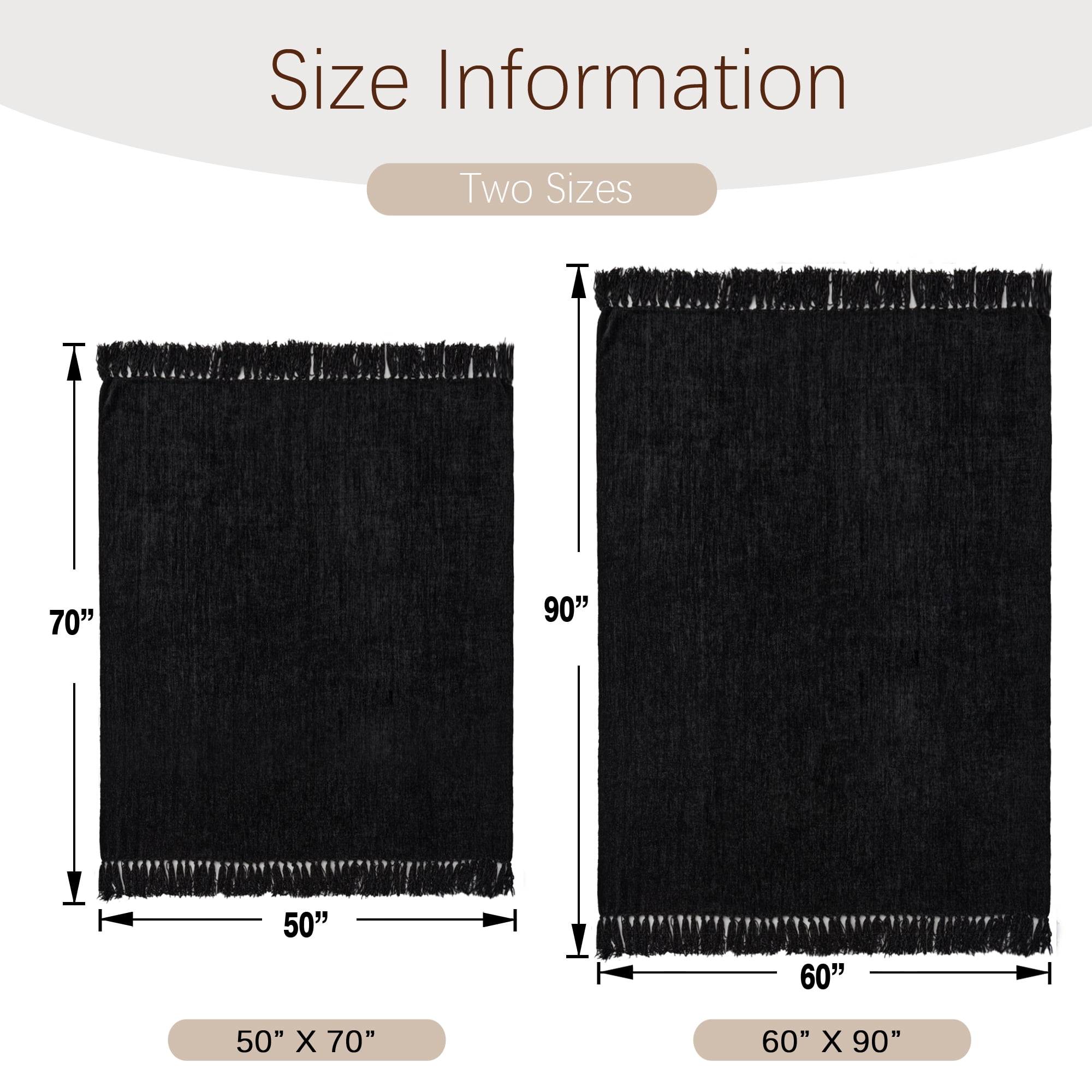 LONG CREATE Chenille Throw Blanket with Fringe Tassel for Couch Sofa Chair Bed, Black 50" x 70"