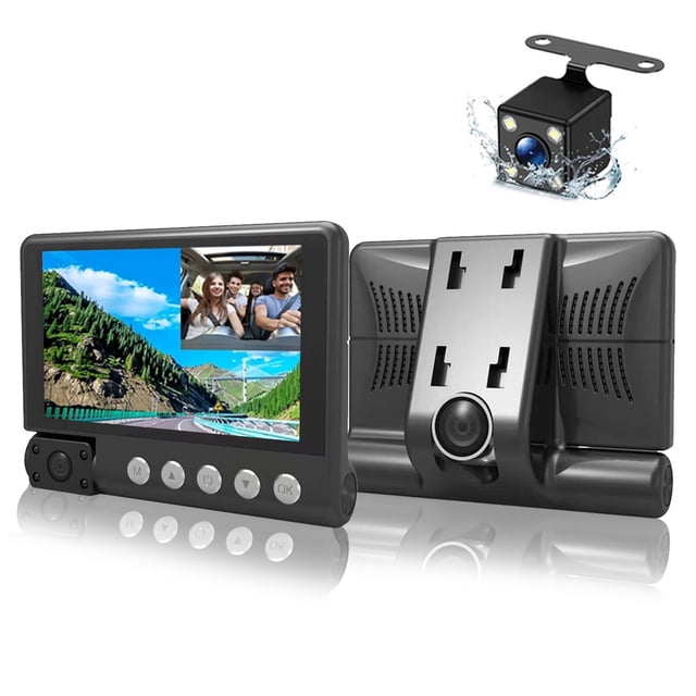 Vadktai Dual Front & Rear Facing Lens Suction Cup Dash Camera, Power Adapter and USB cable for most Cars, Trucks and SUV’s