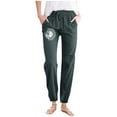 thumbnail image 1 of Ladies Pants Casual Minimalist Spring Summer Solid Color With Printed Pockets Drawstring Home Pants Plus Size Pants Women Green L, 1 of 3