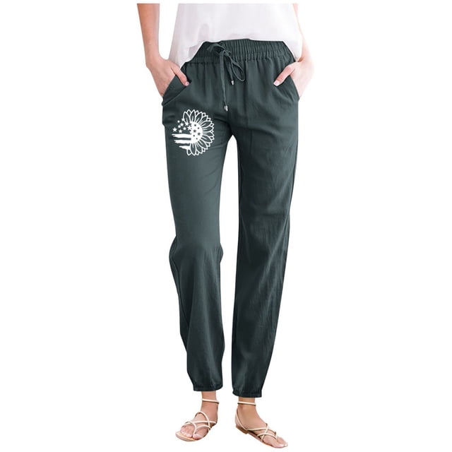 Ladies Pants Casual Minimalist Spring Summer Solid Color With Printed Pockets Drawstring Home Pants Plus Size Pants Women Green L