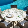 thumbnail image 6 of Green Eucalyptus Leaves Round Tablecloth, Fitted Table Cover with Elastic for 55"-60" Round Tables, Birds Flowers Spring Watercolor Floral Table Cloth Outdoor Dinning Party Waterproof Tablecloths, 6 of 7