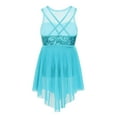 thumbnail image 2 of TiaoBug Kids Girls Sequins Sleeveless Mesh Ballet Leotard Modern Lyrical Dance Dress Criss-Cross Back Skating Dress Light Blue 12, 2 of 7