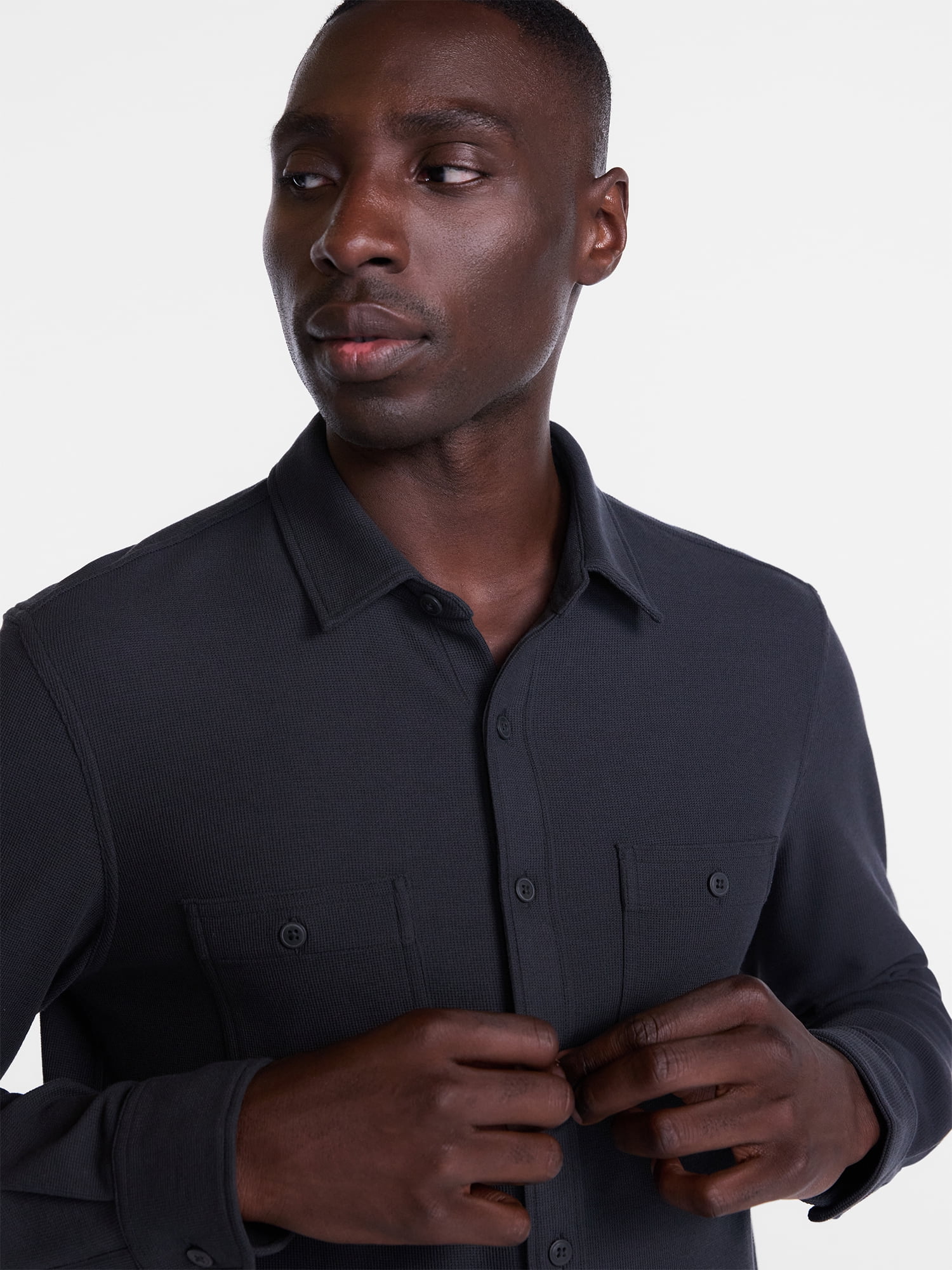 George Men's Waffle Knit Shirt with Long Sleeves, Sizes S-5XB