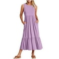 thumbnail image 2 of Baikeli Robe pour Aubaines du Jour Liquidation Robes d'Été pour Femmes Bretelles Robes de Vacances Ourlet à Volants Robes Sans Manches Robes Maxi à Col Rond avec Poches Robes pour Femmes, 2 of 5