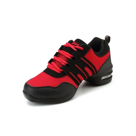 

SIMANLAN Womens Girls Dancing Sneakers Breathable Jazz Dance Shoes Casual Athletic Walking Shoes Black Red Style B 2Y