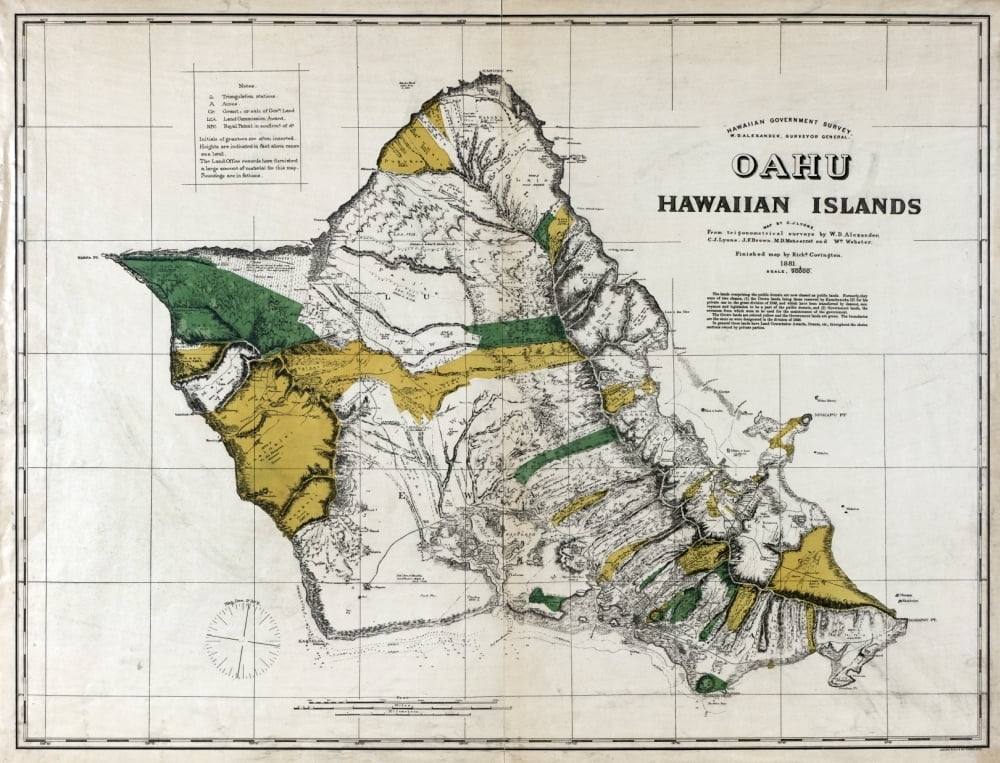 Map Oahu 1881 Nmap Of Oahu Hawaiian Islands Map By CJ Lyons 1881 Rolled ...