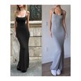 thumbnail image 3 of Suagox Women's Long Knit Slip Dress Patchwork Sleeveless Spaghetti Strap Backless Slim Halter Party Dress, 3 of 10