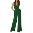 thumbnail image 3 of AWXNJUX Jumpers for Women Casual Solid Color Jumpsuit Straight Pants Simple and Exquisite Design (Green,M), 3 of 3