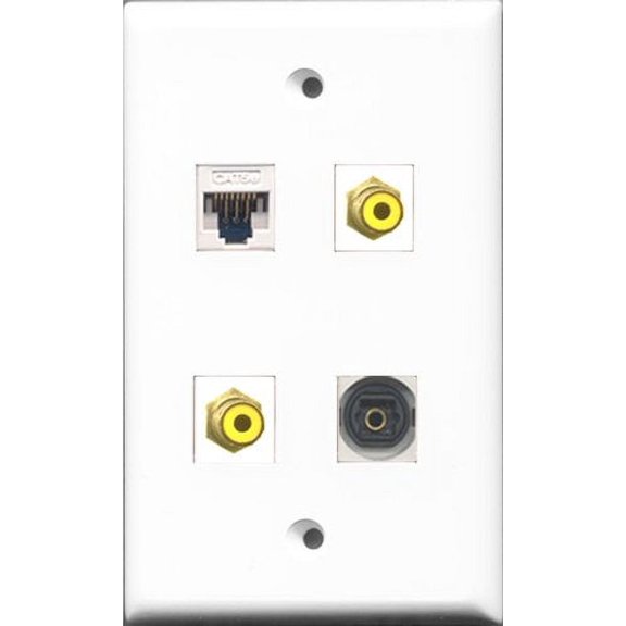 RiteAV - 2 Port RCA Yellow and 1 Port Toslink and 1 Port Cat5e Ethernet White Wall Plate