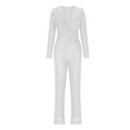 thumbnail image 6 of AGWOLF Womens V Neck Jumpsuits Sparkly Long Sleeve Party Rompers Dressy Formal Suit One Piece Business Casual Jumpsuit, 6 of 8