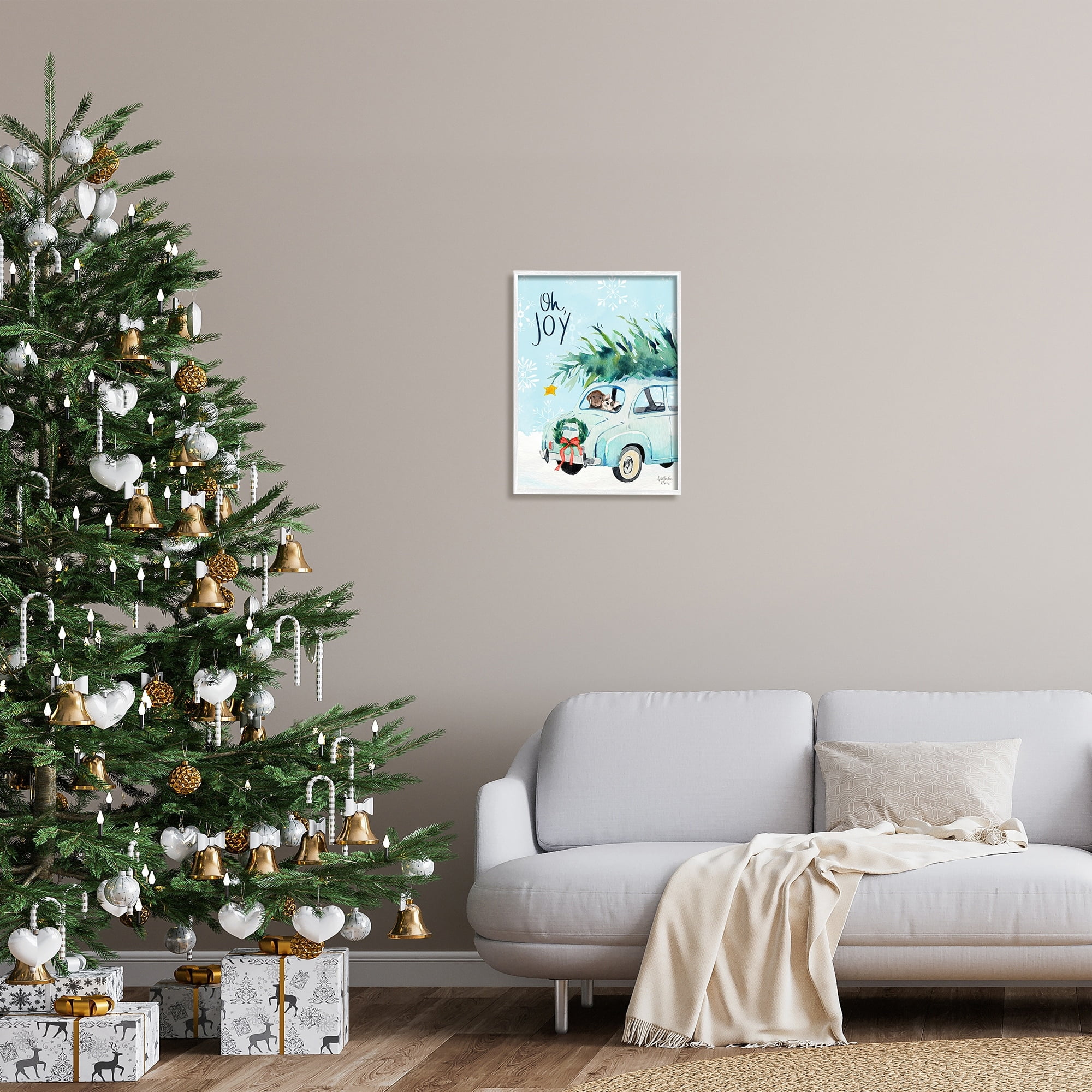 Stupell Industries Oh Joy Endearing Winter Calligraphy Puppies Scene Graphic Art White Framed Art Print Wall Art, Design by Heatherlee Chan