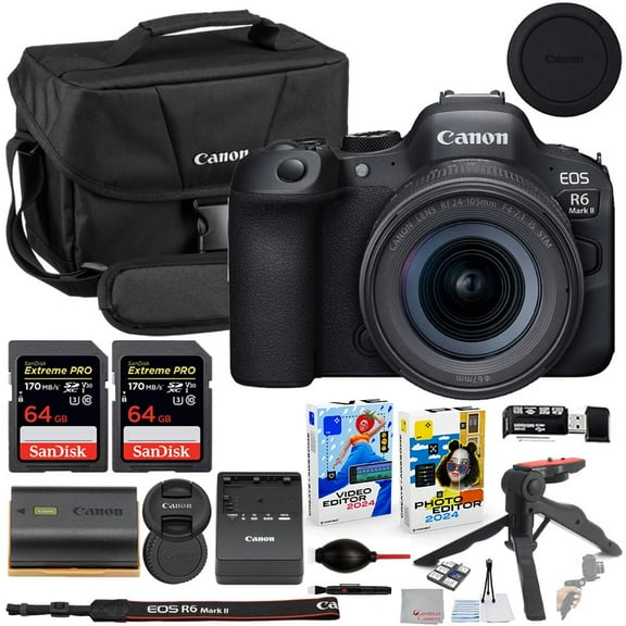 Canon EOS R6 Mark II Mirrorless Camera with RF 24-105mm STM Lens Bundle with Canon 200ES EOS Shoulder Bag   2X 64GB Extreme Memory Cards   Accessory Kit