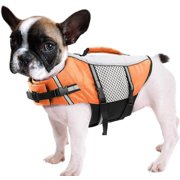 Dog Life Jacket Swimming Vest Lightweight High Reflective Pet Lifesaver with Lift Handle, Leash Ring Orange,L