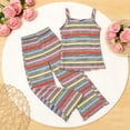thumbnail image 4 of Zpanxa Ensemble 2 Pcs pour Filles, Haut à Rayures Sans Manches à Col Rond avec Boutons et Pantalon Évasé, Tenue de Détente Décontractée 0-1 An, 4 of 5