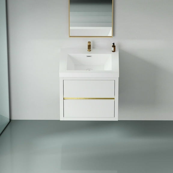 Spaco 24" Wall-Mounted Bathroom Vanity with Sink, Floating Bathroom Storage Cabinet with Stone Resin Countertop and Soft Close Drawers, White