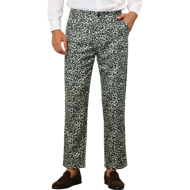 Pantalones impresos INSPIRE CHIC para hombre, pantalones rectos con estampado de leopardo, 34 gris