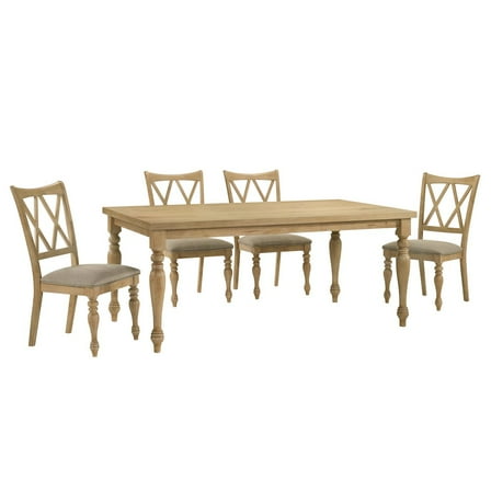 Roundhill Furniture Verta 5-PC Dining Set, Dining Table with 4 Cross Back Chairs, Light Oak Finish