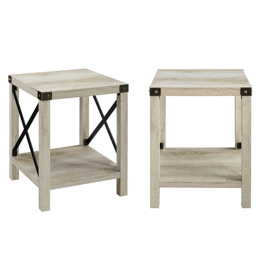 Woven Paths Magnolia Metal X End Table, Set of 2, White Oak Walmart