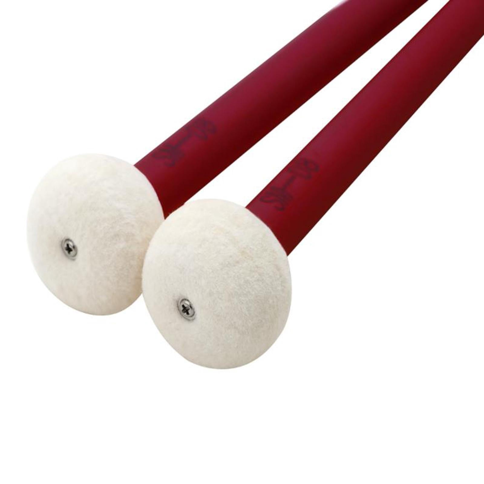 Pair Drumsticks, Felt Head Drum Sticks, Acoustic Drums Accessories Wood Tip Mallets, Bass Drums Kids Beginners Students Red