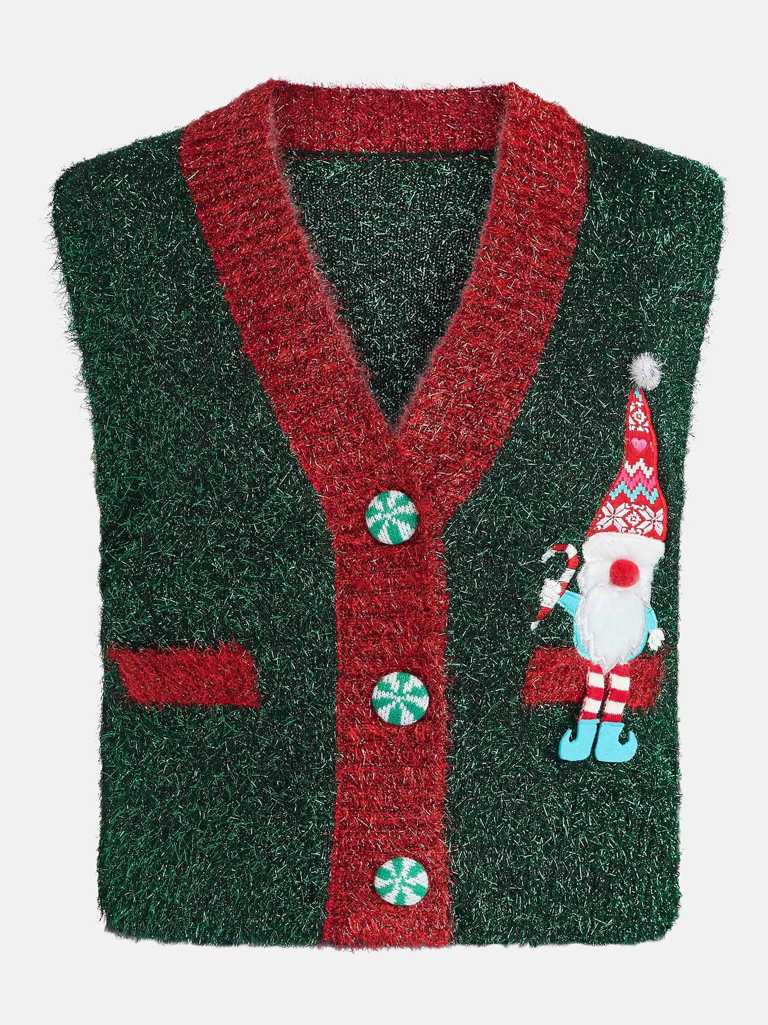 No Boundaries V-Neck Button Front Christmas Vest, Women’s
