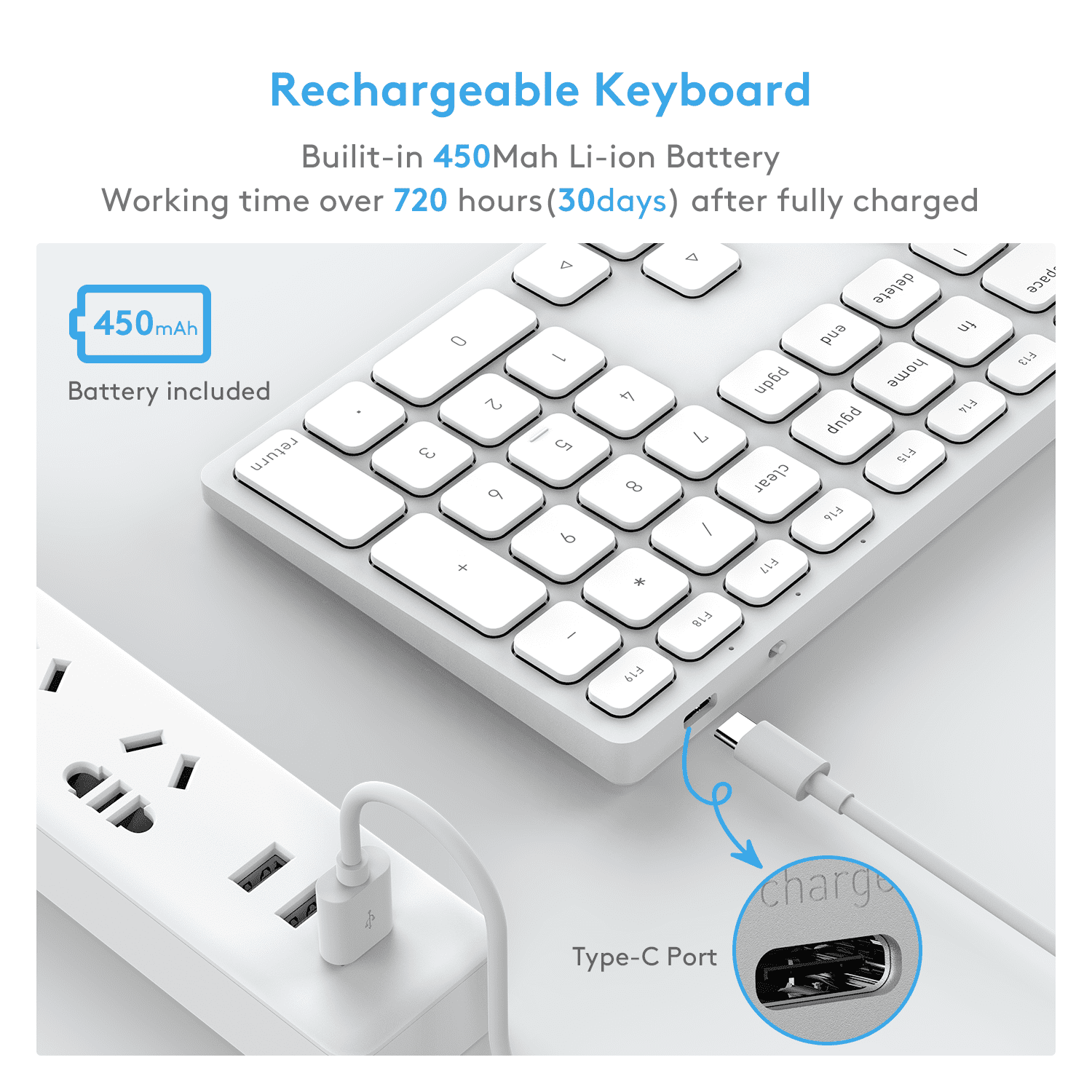 Wireless Bluetooth Keyboard for Mac OS Devices – QWERTY Layout, Scissor Keys Precise Typing, Rechargeable Battery, 80 Days Extra-Long Working Time, Compatible with iMac/MacBook Pro/Mac Mini or iPad