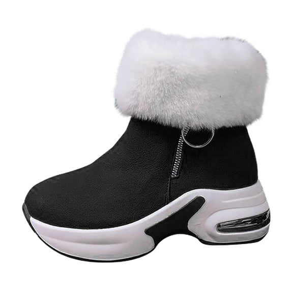 LIJCC Women's Chunky Platform Winter Boots Suede Fluffy Booties Leisure Slip On Sneakers Thick Sole Shoes Warm Fur Lined Anti-slip Booties