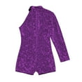 thumbnail image 3 of Aiihoo Girls Sparkly Long Sleeve Ballet Dance Unitard Athletic Gymnastics Leotard Shorts Jumpsuit Dancewear Purple 14, 3 of 5