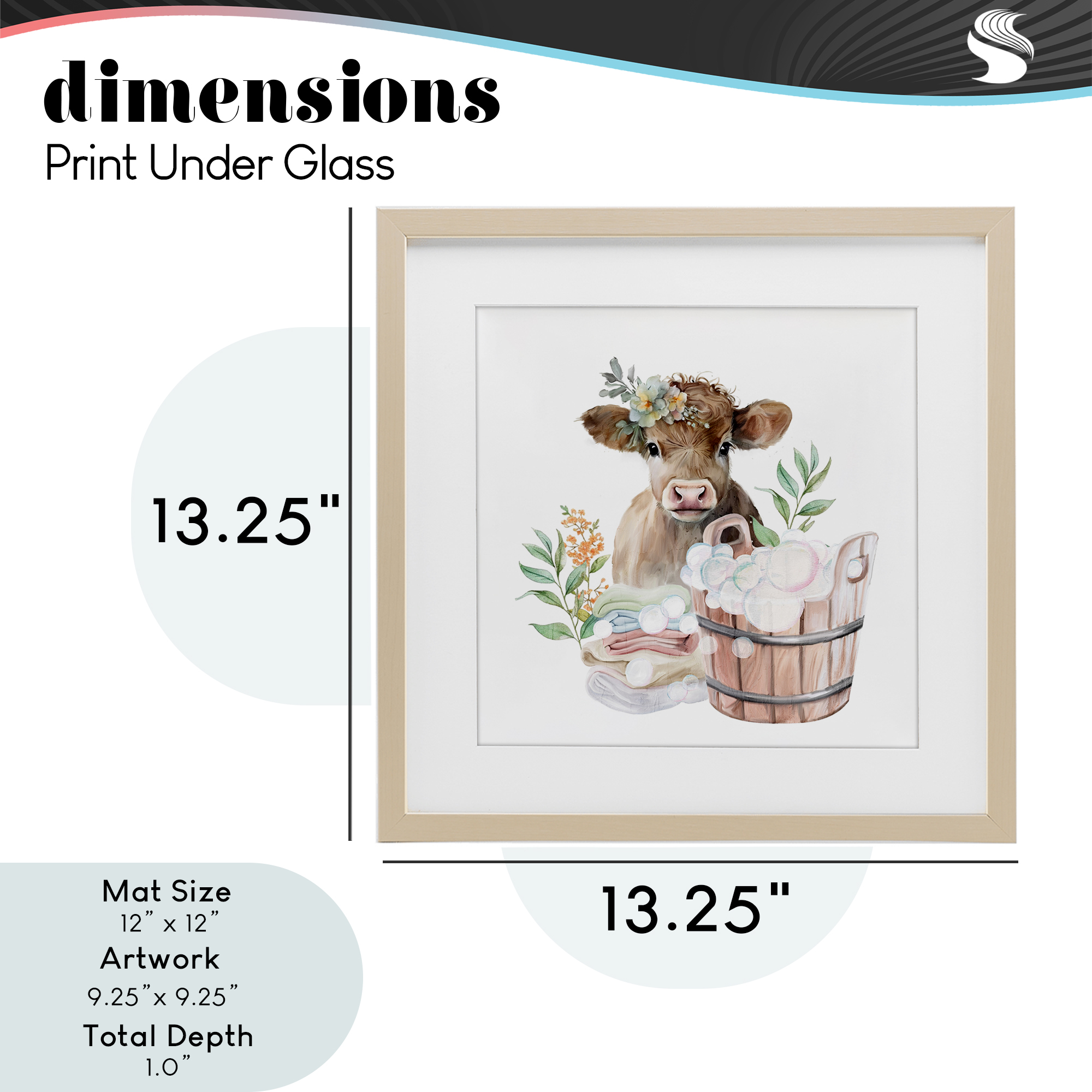 Laundry Day Baby Cow Birch Framed Print Under Glass, design by Kim Allen