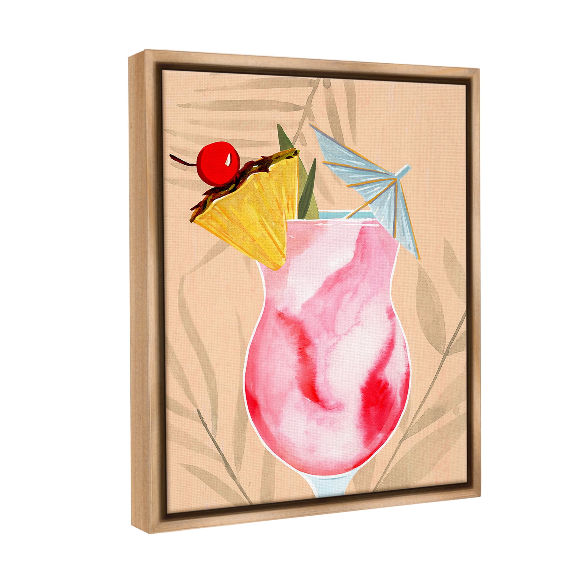 Stupell Industries Fruity Cocktail Drink Food & Beverage Painting Brown Floater Framed Canvas Art Print Wall Art, 17 x 21