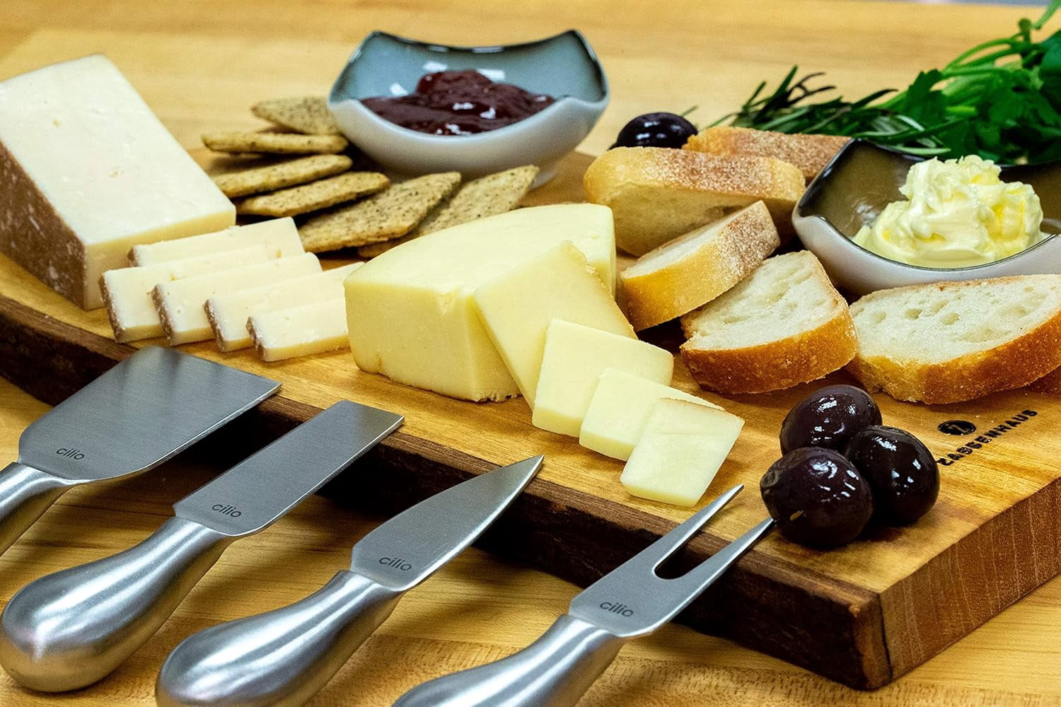 Cilio Piave Brushed Stainless Steel Cheese Knife Set 4 Pieces with Wooden Box