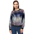 thumbnail image 1 of Women's Glitter Sequin Sweatshirt Long Sleeve Pullover Tops with Ribbed Cuffs, 1 of 5