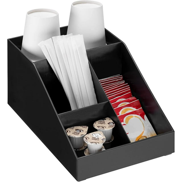 Navaris Coffee Station Organizer 4 Compartments - Coffee Organizer Station for Sugar, Creamer, Cup, Tea - Coffee Bar Organizer for Office and Kitchen Countertop Organization