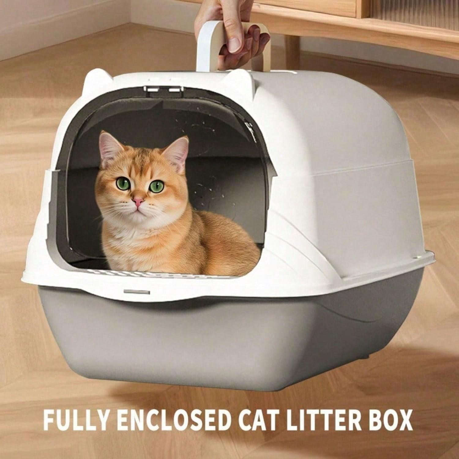 Fully Enclosed Portable Cat Litter Box – Large Space With Front Entry, Litter Filter Pedal & Easy-Clean Odor-Control Covered Design
