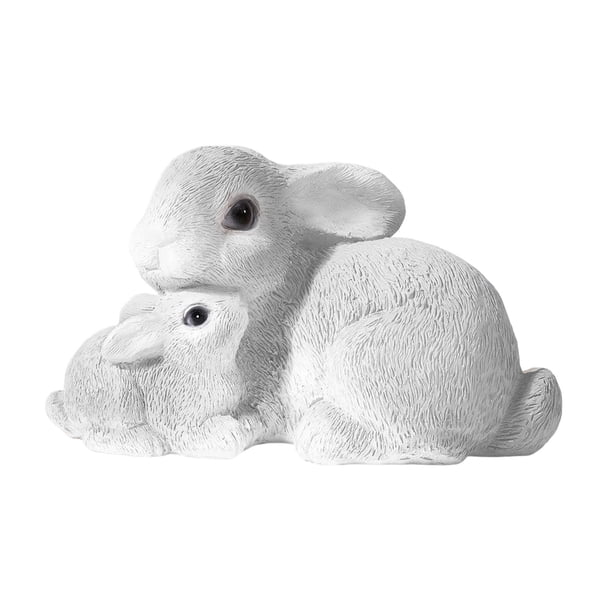 Estatua de conejo de resina, colección de figuritas de conejo, linda artesanía, decoración de Pascua Blanco