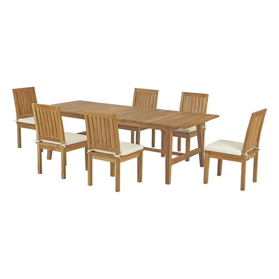 Modern Contemporary Urban Design Outdoor Patio Balcony Garden Furniture Side Dining Chair and Table Set, Wood, White Natural