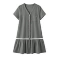 thumbnail image 4 of Womens Button Down Dress Loose Summer Cotton Linen Dress Ruffle Hem Casual Dress Short Sleeve Tunic Dress Gray XL(XL), 4 of 8
