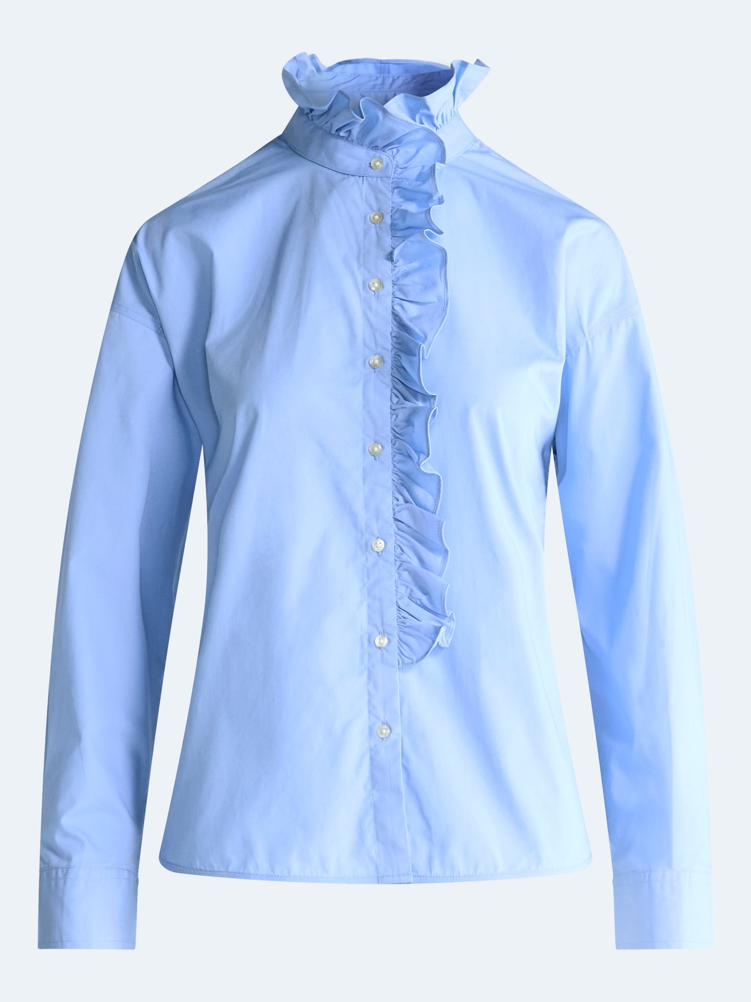 Free Assembly Women's and Women's Plus Ruffle Neck Cotton Top, Sizes XS-4X